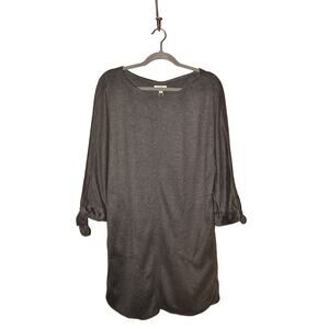 MAX STUDIO NEW $98 3/4 Sleeve Heavy Knit Shift Dress w/ Tie Cuffs Charcoal Small